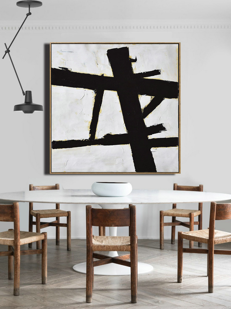 Abstract Painting Extra Large Canvas Art,Handmade Minimal Art Palette Knife Canvas Painting, Black White Beige - Original Art Acrylic Painting